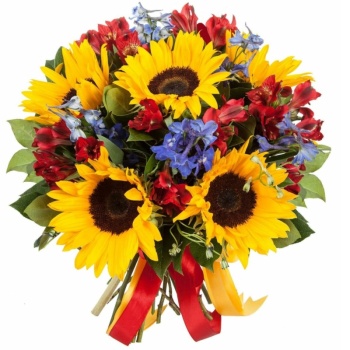 Букет из подсолнухов и альстромерий "Фестива"