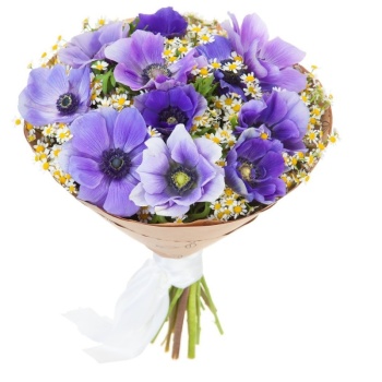 Букет из анемонов и ромашек "Деми"